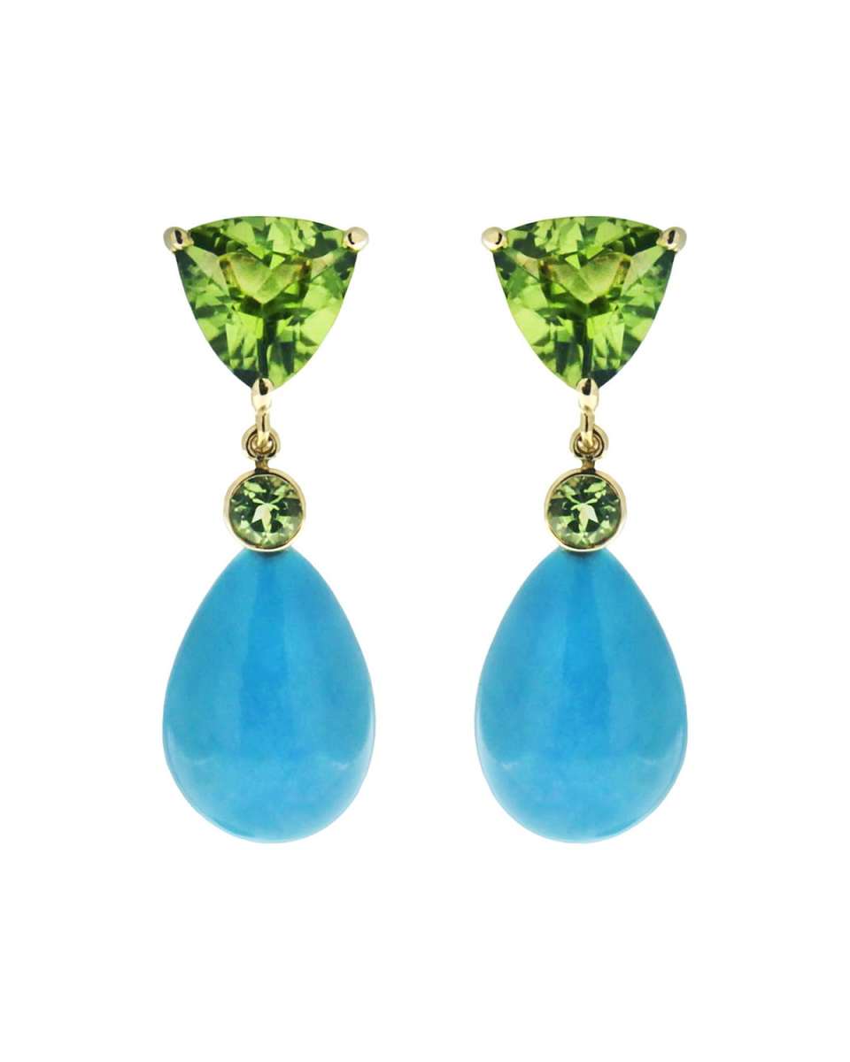 18k Yellow Peridot and Turquoise Drop Earrings